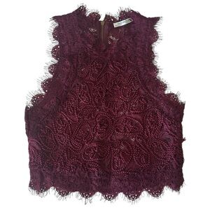 Zara Trafaluc Sleeveless Lace Crop Top Blouse Burgundy Size S